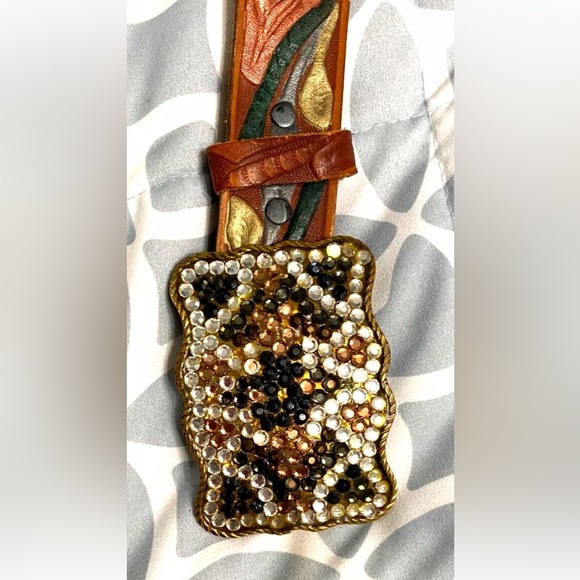 Vintage Womens Signed By Designer  Genuine Cowhide Belt W- German Silver Buckle main image 9